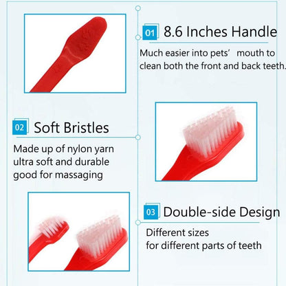 Zeyaa 10 Pack Pet Dog Toothbrush, 2 Triple Head Pet Toothbrushes 3 Double Head Tooth Brush 5 Pack Finger Rubber Toothbrushes, Multi-Angle Dental Cleaning Brushes for Dog Cat Oral Dental Health