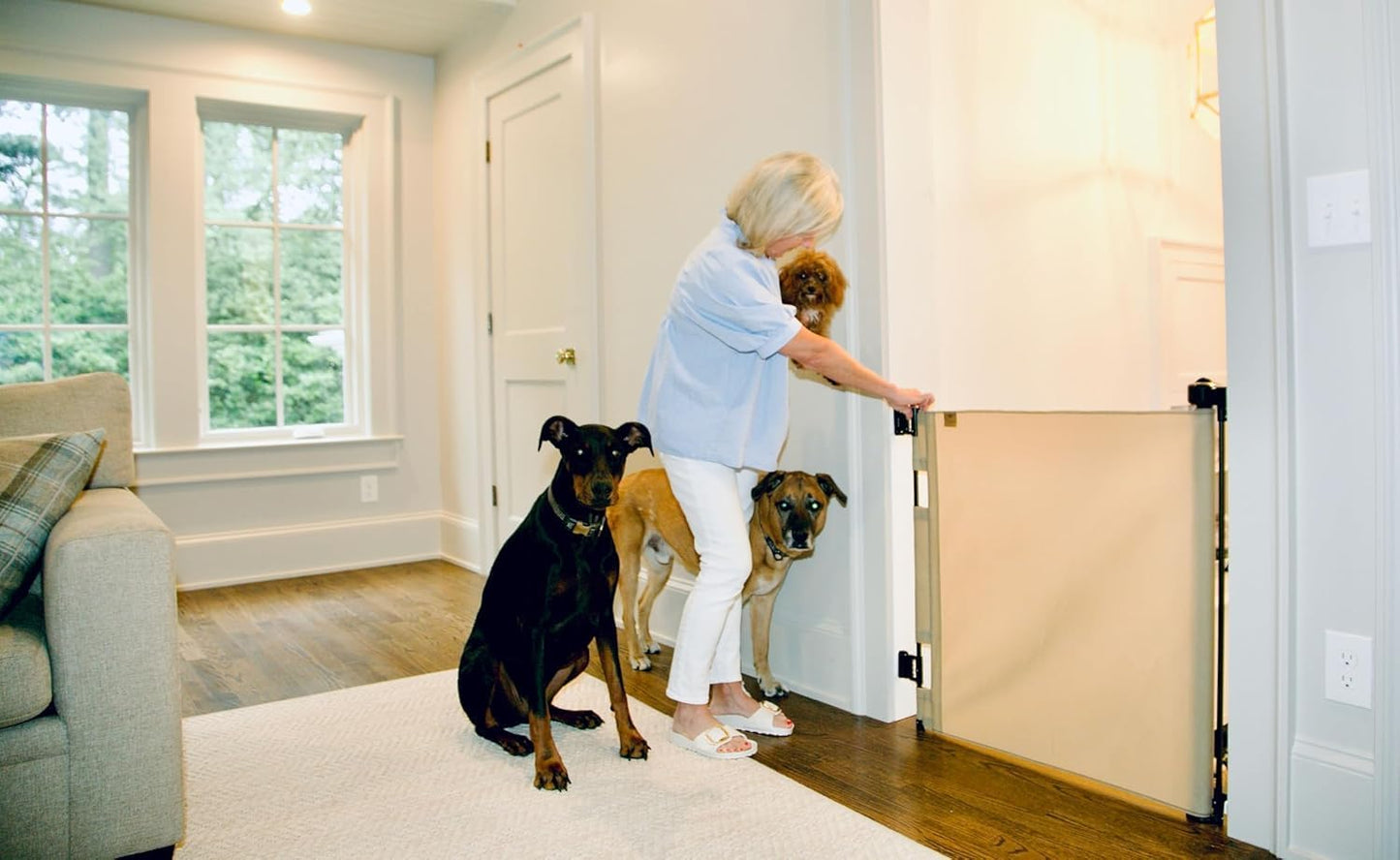 Crafted Gates Oil Waxed Canvas Fabric Retractable Dog Gate Indoor & Outdoor 27.6"–55" Wide x 33" Tall – Premium Designer-Grade Stair Gate for Dogs, Water Resistant, Scratch-Proof – Black
