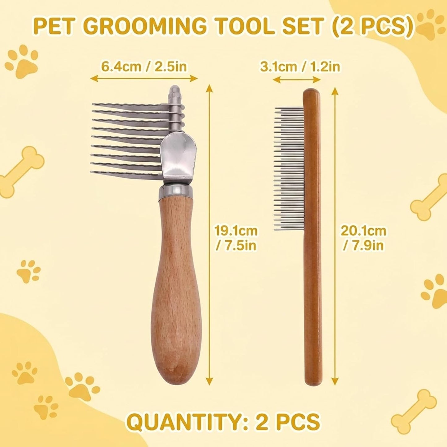 2Pcs Dematting Comb for Dogs, Dematting Tool for Dogs and Cats, Easily Removal for Pet Hair