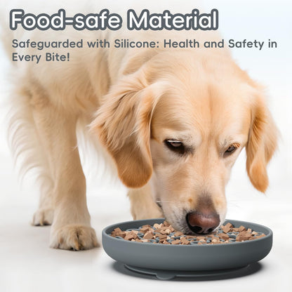 Silicone Slow Feeder Dog Bowl – Pink Bone Pattern | Food-Grade Non-Slip Dog Dish for Anti-Bloat, Fast Eating Prevention, 7.5” x 1.5”, Dishwasher Safe