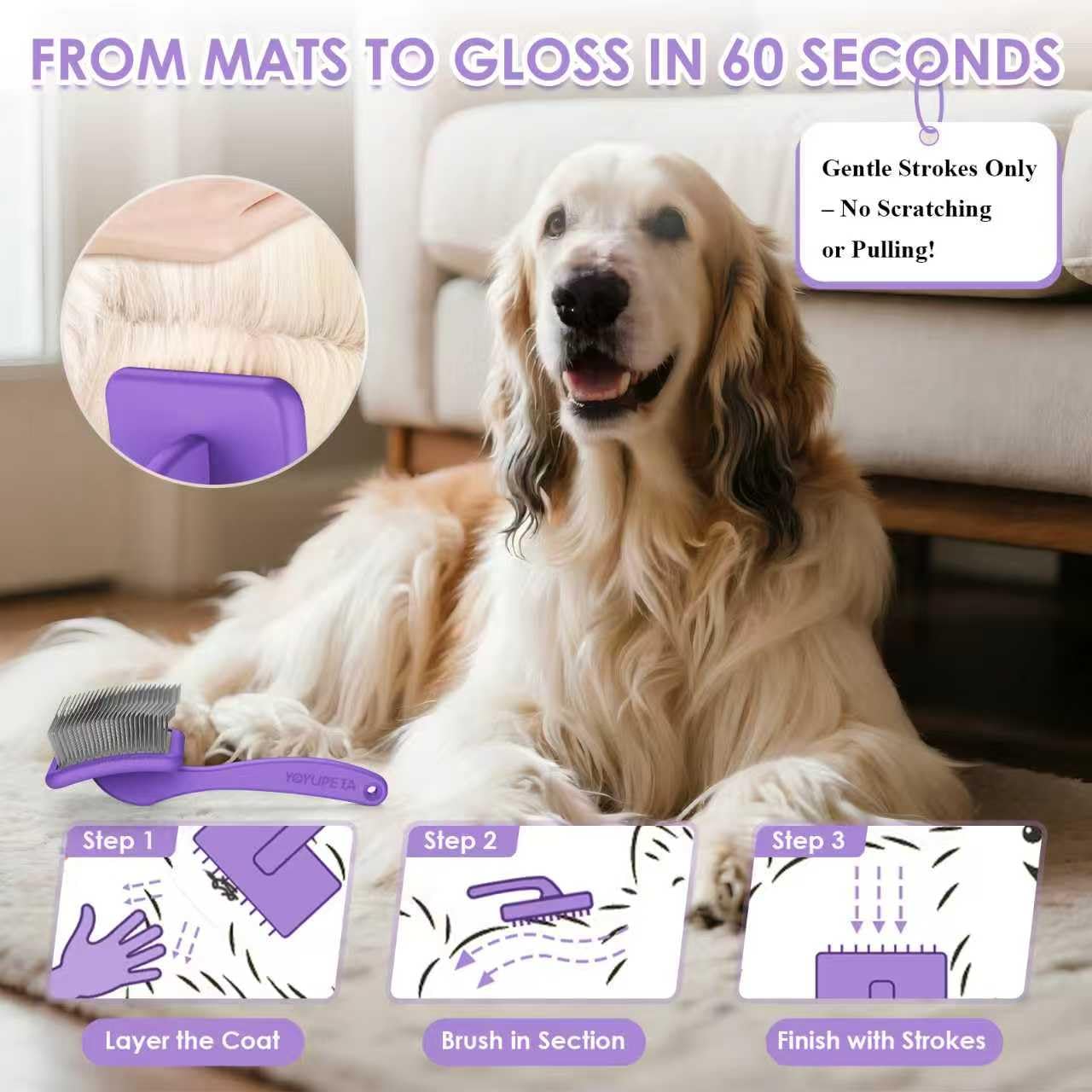 Large Slicker Brush for Dogs,Doodle Brush for Poodles, Goldendoodles, Labradoodle, Extra Long Pins for Detangling Matted Fur & Removing Tangle, Dog Grooming Kit with Wooden Handle. Black