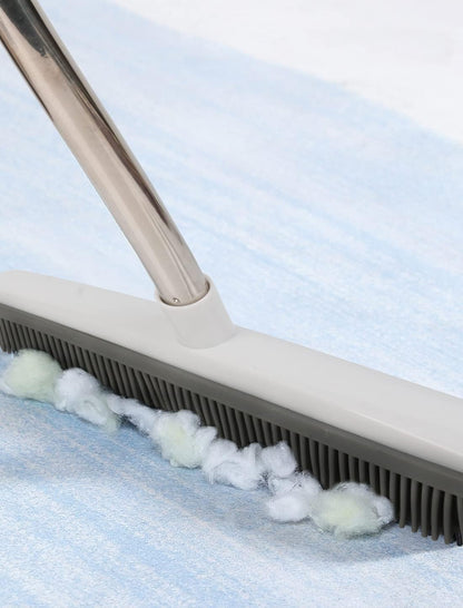 Pet Hair Rubber Broom with Squeegee for Carpet,Fur Remover Broom Carpet Rake for Pet Hair Removal, with 50" Long Handle, Dual-Sided for Hardwood Floor, Tile,Portable Detailing Lint Brush