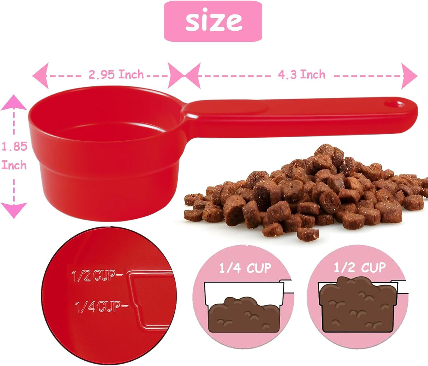 Joyinjojo Dog Food Scoop 1 Cup 1/2 Cup - Melamine Dog Food Measuring Cup, Pet Food Scoop for Dog Cat...Comfortable Long Handle for Easy to Scoop Food