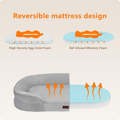 Dwanton Orthopedic Dog Bed for Medium Dogs with Gel Memory Foam, Waterproof Dog Sofa, Washable Pet Bed with Four Sided Bolster Cushion, Removable Cover & Non-Slip Bottom, 36", Dark Gray