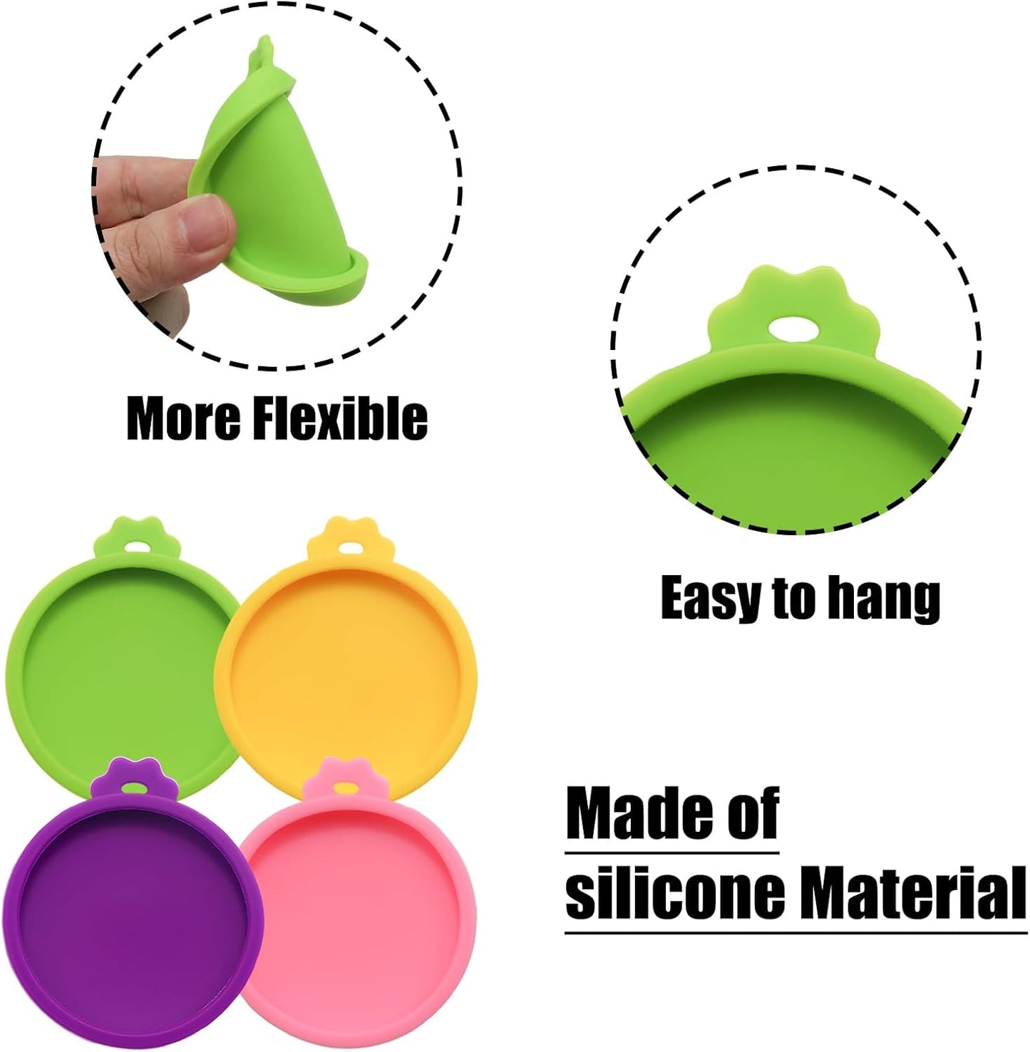 PINE & LINEN 4 Pcs 2.5inch Durable Pet Can Lids, Silicone Small Pet Can Covers Waterproof Cat Food Cans Lids for 3 oz Cat Food Cans（Yellow+Red+Pink+Blue）