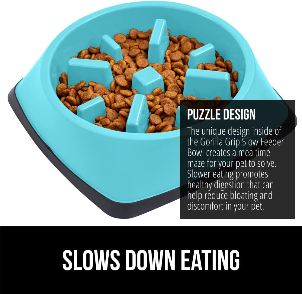 GORILLA GRIP® Patented BPA Free Slow Feeder Dog Bowls, Interactive Puzzle Toy for Dogs and Cats Food Training Enrichment, Keeps Pets Busy and Prevents Puppy Overeating, Small Breeds, 1 Cup, Gray