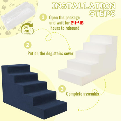 Niubya Dog Stairs for Small Dogs and Cats,18'H Non-Slip Bottom Pet Steps for High Beds and Couch,Extra Wide High-Density Foam Pet Stairs Grey,4 Steps