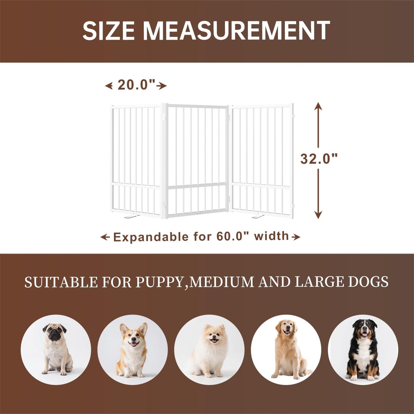 4 Panels Full Metal Freestanding Dog Gates with Door, 80” W x 32” H Folding Pet Gate Fence with Support Feet for Indoor,Stairs, Hallways and Doorways(Black)