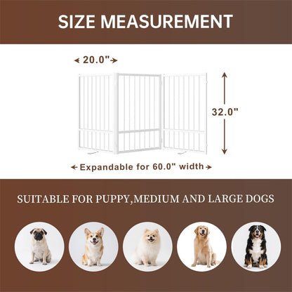 4 Panels Full Metal Freestanding Dog Gates with Door, 80” W x 32” H Folding Pet Gate Fence with Support Feet for Indoor,Stairs, Hallways and Doorways(Black)
