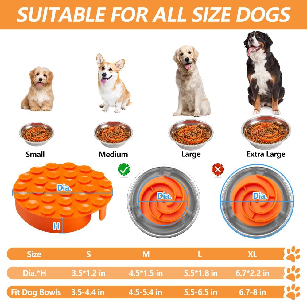 Slow Feeder Dog Bowls Insert, Animire Soft Silicone Slow Eating Dog Food Bowl for Small, Medium and Large Dogs, Compatible with Regular and Elevated Bowls
