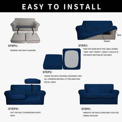 Easy-Going 100% Dual Waterproof 4 Pieces Stretch Soft Couch Cover for Dogs, Sofa Slipcover for 3 Separate Cushion Couch Leakproof Furniture Protector for Kids, Pets Dark Gray