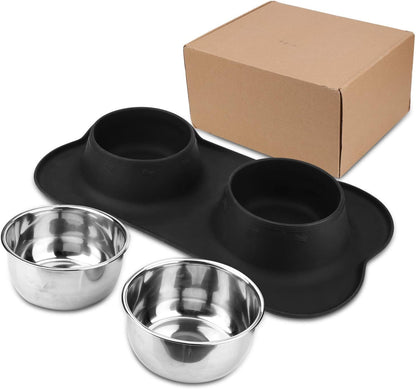 AsFrost Dog Food Bowls Stainless Steel & Water Dish with No-Spill and Non-Skid, Feeder Bowls with Dog Food Dish for Small Medium Large Size,Dogs,Cats,Puppy Pets, Black, 12oz