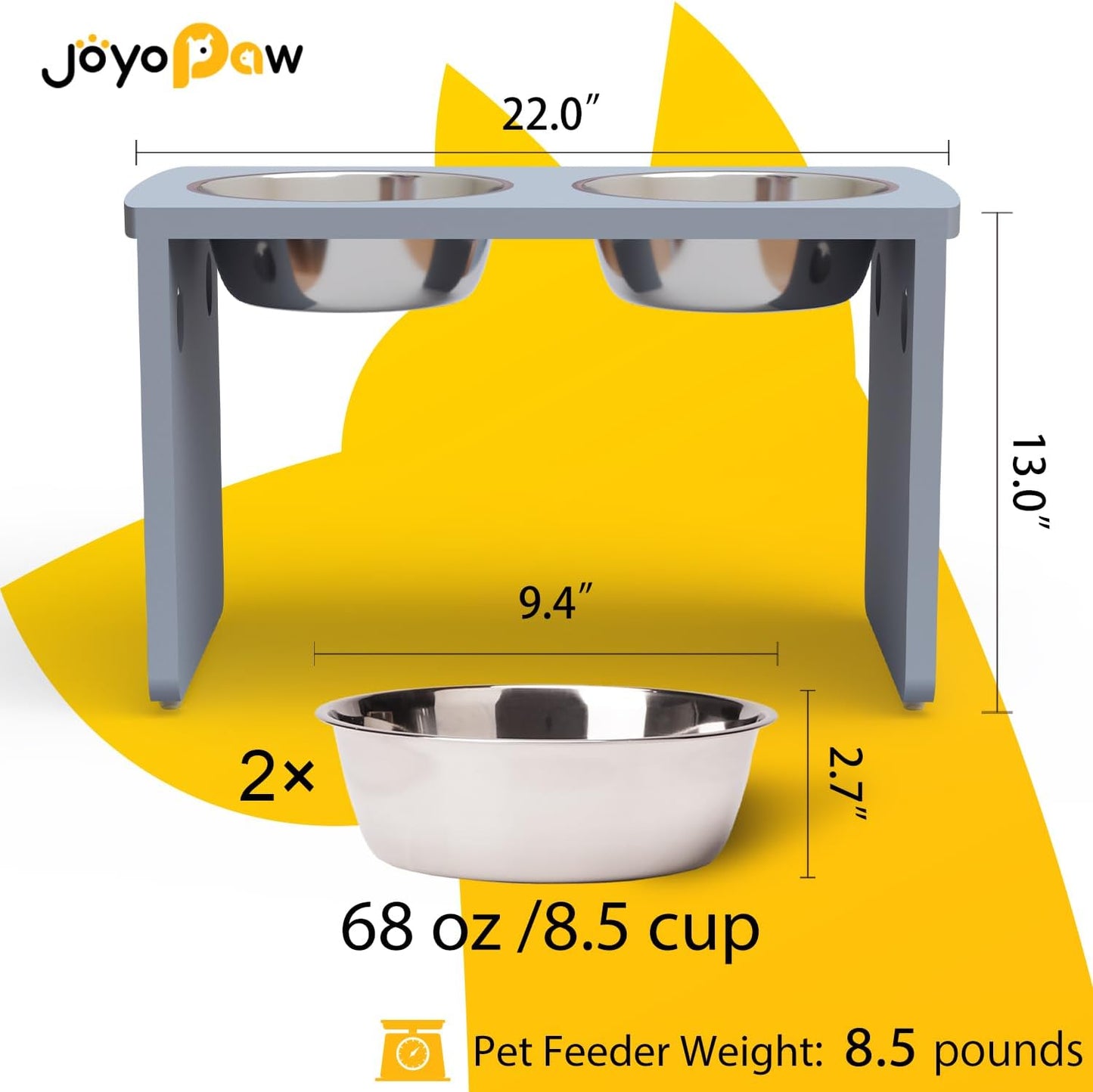 Elevated Dog Bowls, Bamboo Raised Dog Bowl for Medium Dogs, with 2 Stainless Steel Bowls (7'' Tall-40 oz Bowl)
