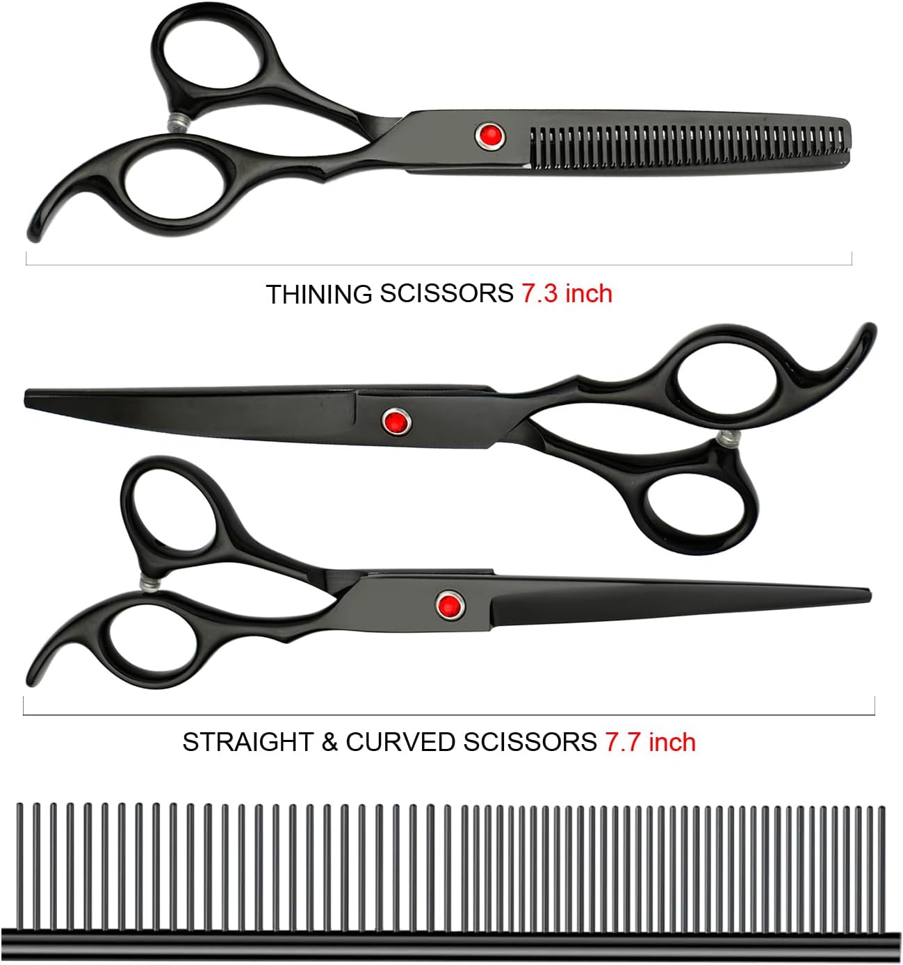 FAIGEO Dog Grooming Scissors with Safety Round Tips Stainless Steel Professional Dog Grooming Kit - Thinning, Curved Scissors and Comb for Cat Pet (Pink 4 in 1)