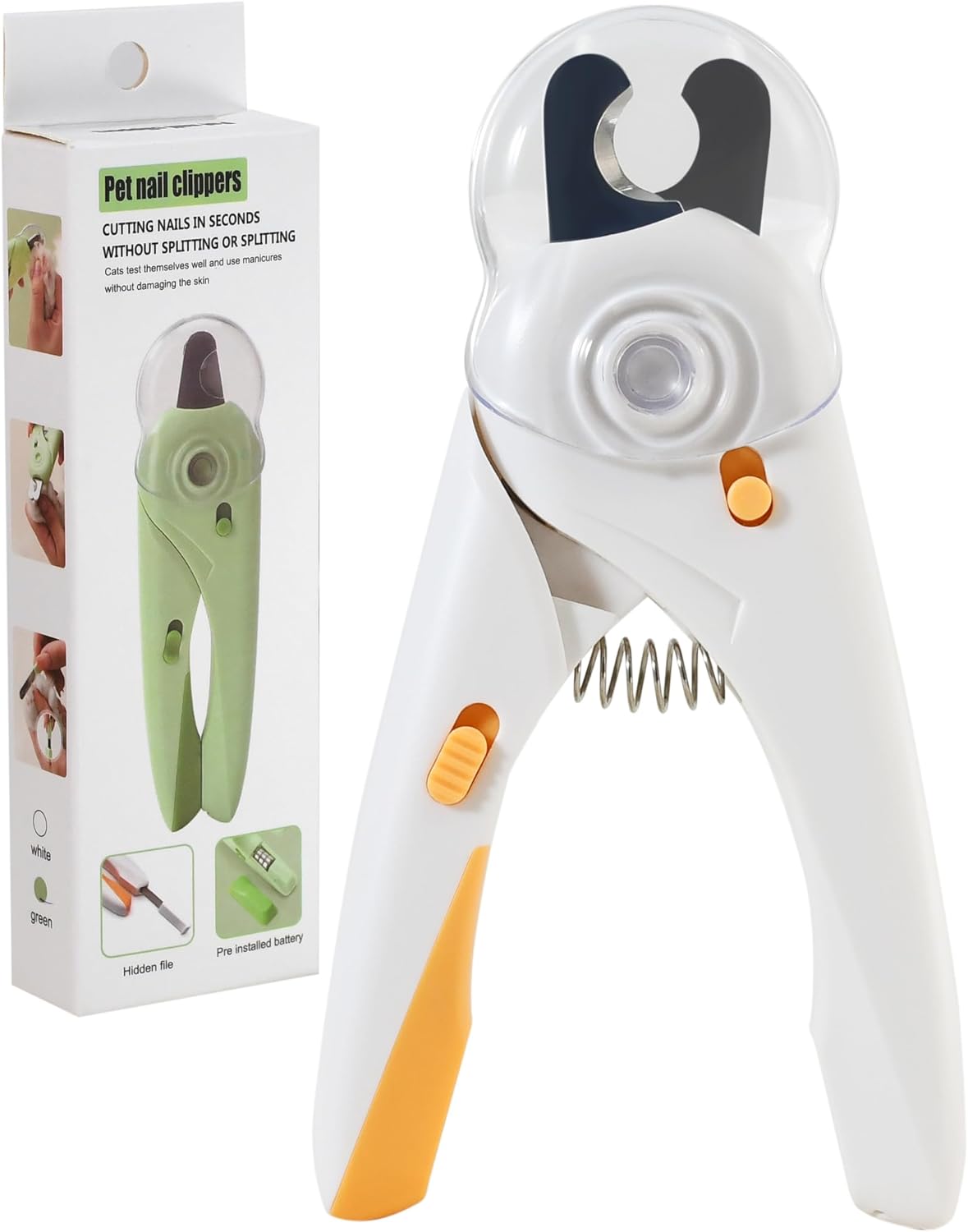 Pet Nail Clipper with Light for Cats & Small Dogs Puppies, Ultra Bright LED to Illuminate Nail Bloodline to Avoid Over Cutting, Extra-Sharp and Durable Cat Claw Trimmer with Nail File (Green)