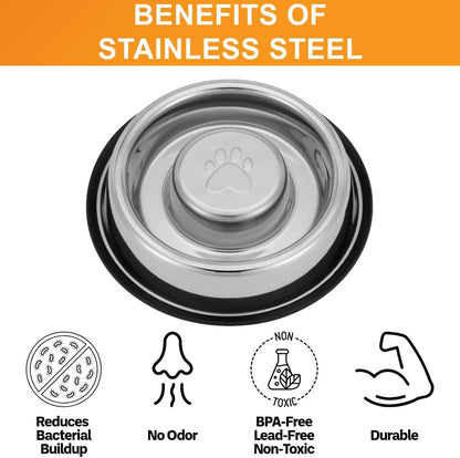 Neater Pet Brands Stainless Steel Slow Feed Dog Bowl for Fast Eating Large Breed, Metal Slow Feeder Dog Bowl Fits in Large Neater Feeders, for Puppy or Dogs (>40 lbs), 3 Cup Food Capacity