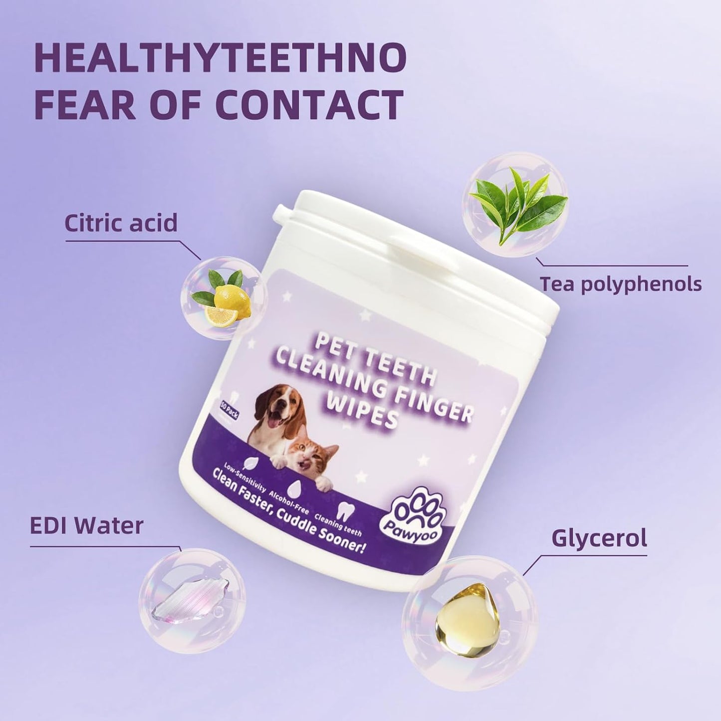 Cats Dogs Dental Care Finger Wipes - 50 PCS Tooth Brushing Kit Dental Wipes for Cats - Teeth Cleaning Finger Wipes for Dog & Cats - Reduces Dental Debris & Freshens Breath (CY_TeethWipes)