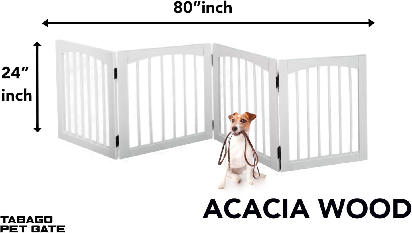 Tabago 4-Panel Foldable Freestanding Wooden Pet Gate 24"x20" – Expands up to 80", White & Natural Dog Gate for Small Pets, Stylish Indoor Barrier for Doorways & Hallways (Brown, 24" H x 80" W)