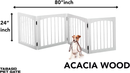 Tabago 4-Panel Foldable Freestanding Wooden Pet Gate 24"x20" – Expands up to 80", White & Natural Dog Gate for Small Pets, Stylish Indoor Barrier for Doorways & Hallways (Brown, 24" H x 80" W)