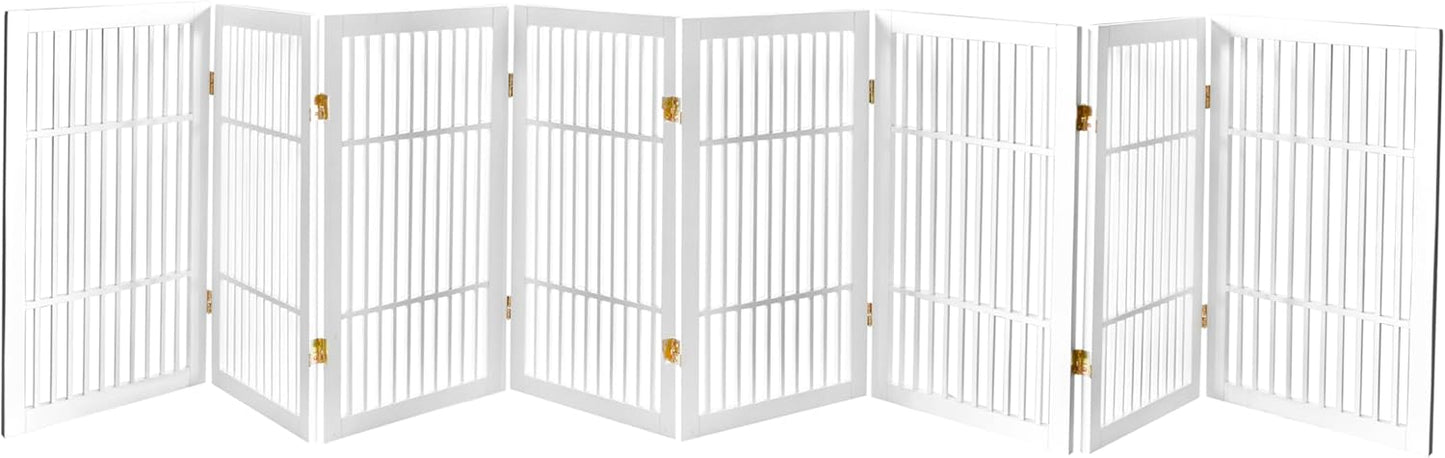 Urnporium Freestanding Wooden Dog Gate for Doorways – Foldable Acacia Wood Pet Gate, No Drill Portable Indoor/Outdoor Puppy Fence Barrier (White Pet Gate, 3 Panel 24" Tall)
