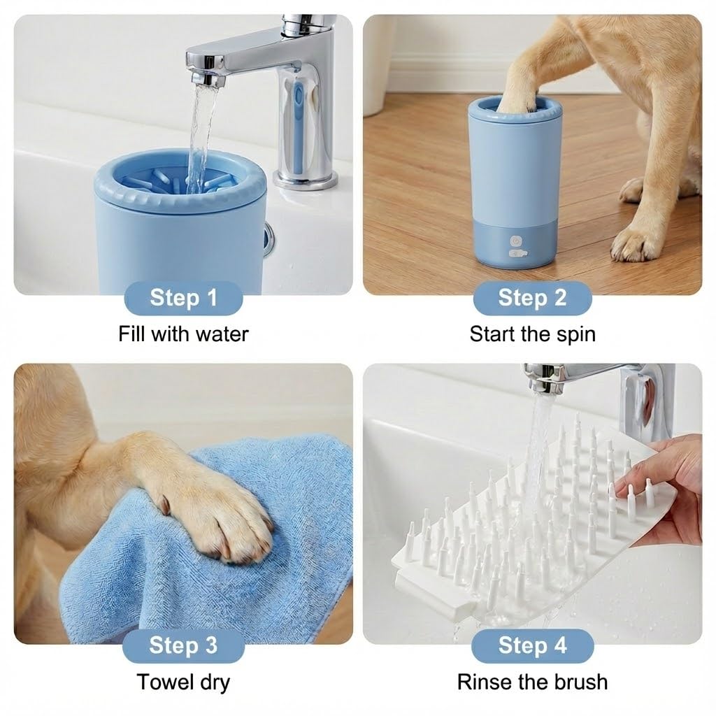 Professional Pet Paw Cleaner Cup & Electric Dog Paw Washer Waterproof – Mud-Buster Style Cleaner for Small, Medium & Large Dogs & Cats – Automatic & Manual Dog Foot Cleaner Cup for Muddy Paws (blue)