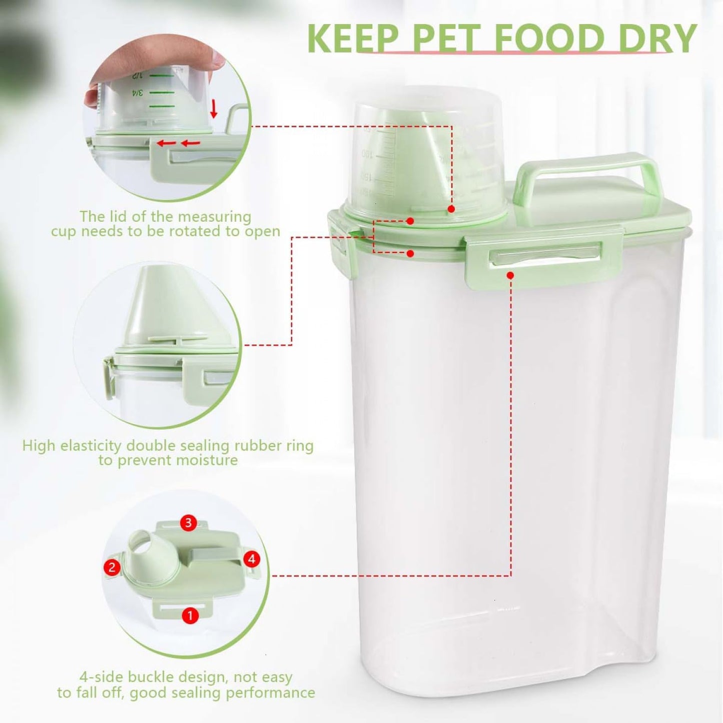 SenseYo 2.5lb Pet Food Storage Container with Measuring Cup, 3L Cat Food Storage Container Dog Food Storage BPA Free for Small Dog, Cat, Bird (Pink)