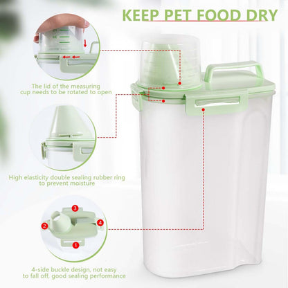 SenseYo 2.5lb Pet Food Storage Container with Measuring Cup, 3L Cat Food Storage Container Dog Food Storage BPA Free for Small Dog, Cat, Bird (Pink)