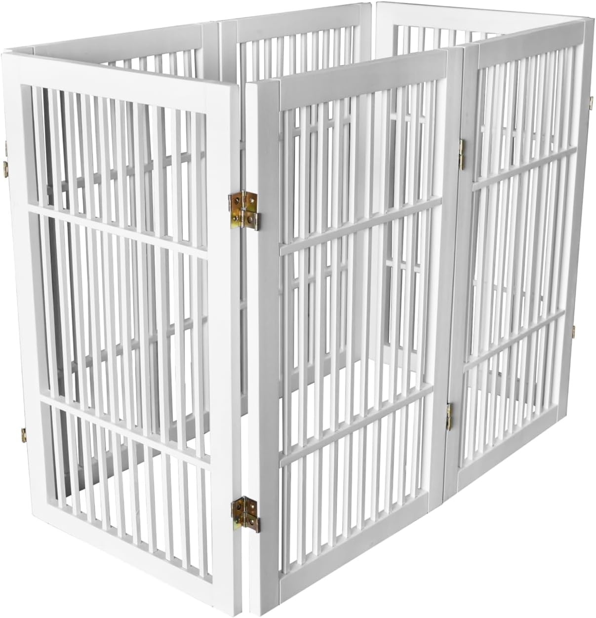 Urnporium Freestanding Wooden Dog Gate for Doorways – Foldable Acacia Wood Pet Gate, No Drill Portable Indoor/Outdoor Puppy Fence Barrier (White Pet Gate, 3 Panel 24" Tall)