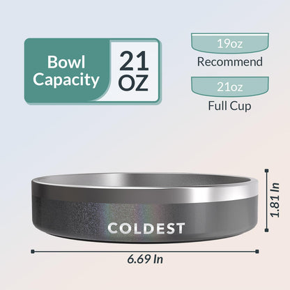 Coldest Dog Bowl - Anti Rust Metal, Non Slip, 3 Layers Insulated Stainless Steel Dog Bowls - Spill Proof & Heavy Duty - Water Bowl for Dogs, Cats & Pets, Dish Washer Safe (21 oz, Stealth Black)