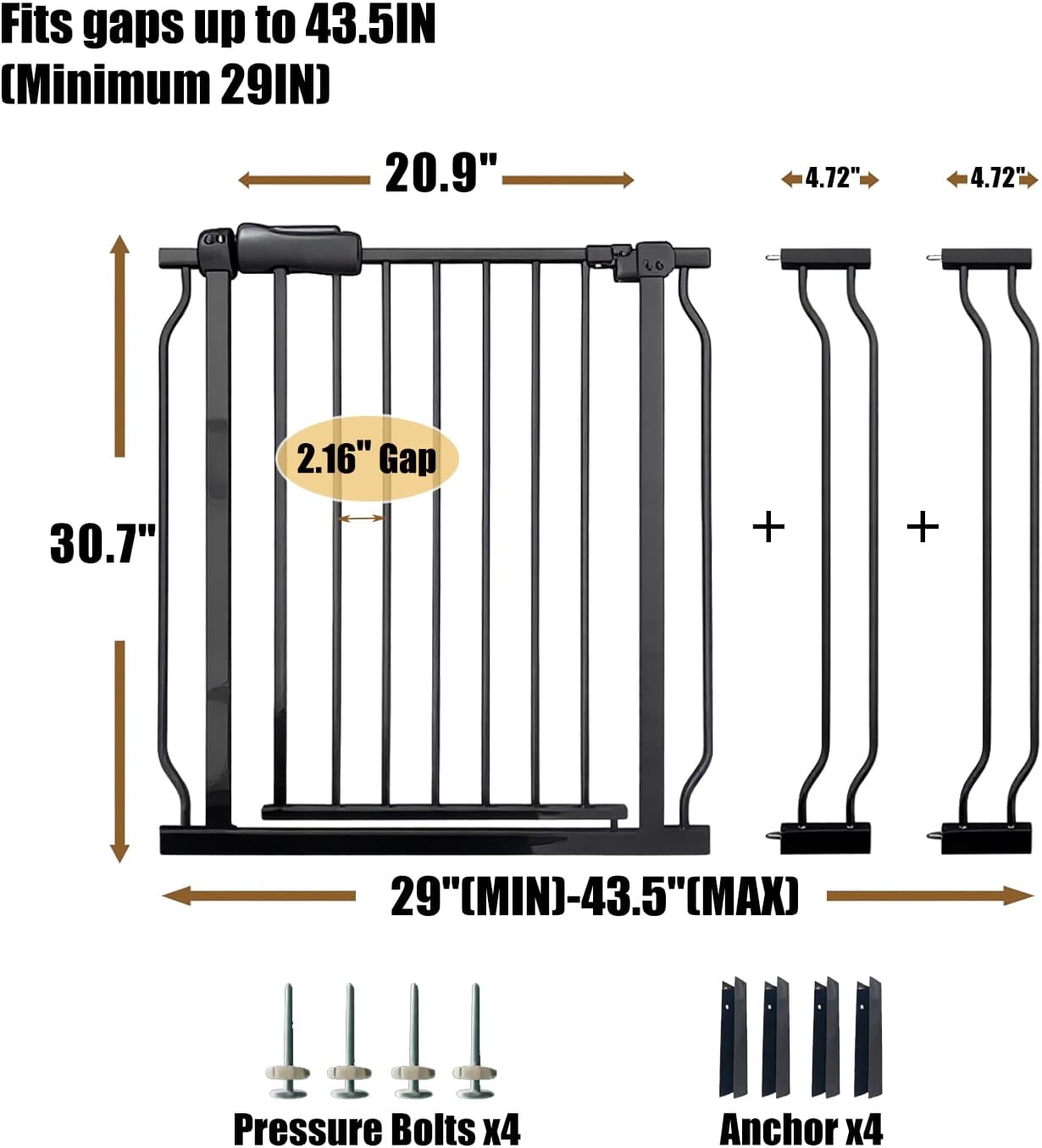Extra Wide 76.4-81 Inch Large Baby Gates for Stairs, Doorways - No Drilling, Pressure Mounted Pet Gates for Kids & Dogs