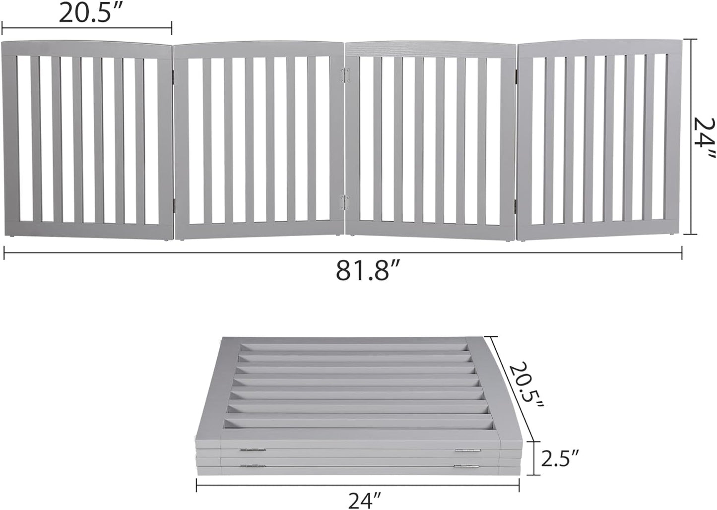 Nouva 36" H Pet Gate, 3 Panels Indoor Foldable Dog Fence, Dog Gate for Stairs Doorways, Hardwood Pet Gate, Freestanding Pet Fence, White