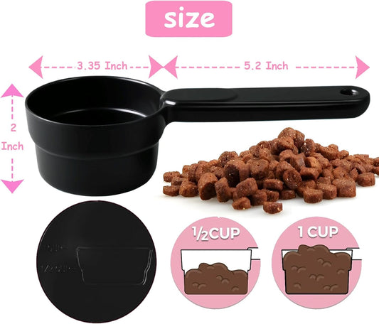 Joyinjojo Dog Food Scoop 1 Cup 1/2 Cup - Melamine Dog Food Measuring Cup, Pet Food Scoop for Dog Cat...Comfortable Long Handle for Easy to Scoop Food