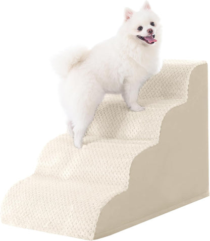 Dog Stairs Ramp, Curved 3-Step Dog Steps for Small Dogs and Cats, Pet Stairs for High Beds and Couch with Anti-Slip Washable Cover and Durable High Density Foam, Dark Grey