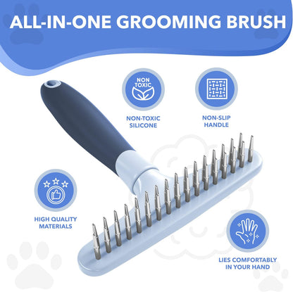 DOGI Deshedding Brush Comb - Undercoat Rake for Dogs, Cats, Short, Long Hair Coats - Double Row Stainless Steel Pins - Reduce Shedding by 90% (Green)