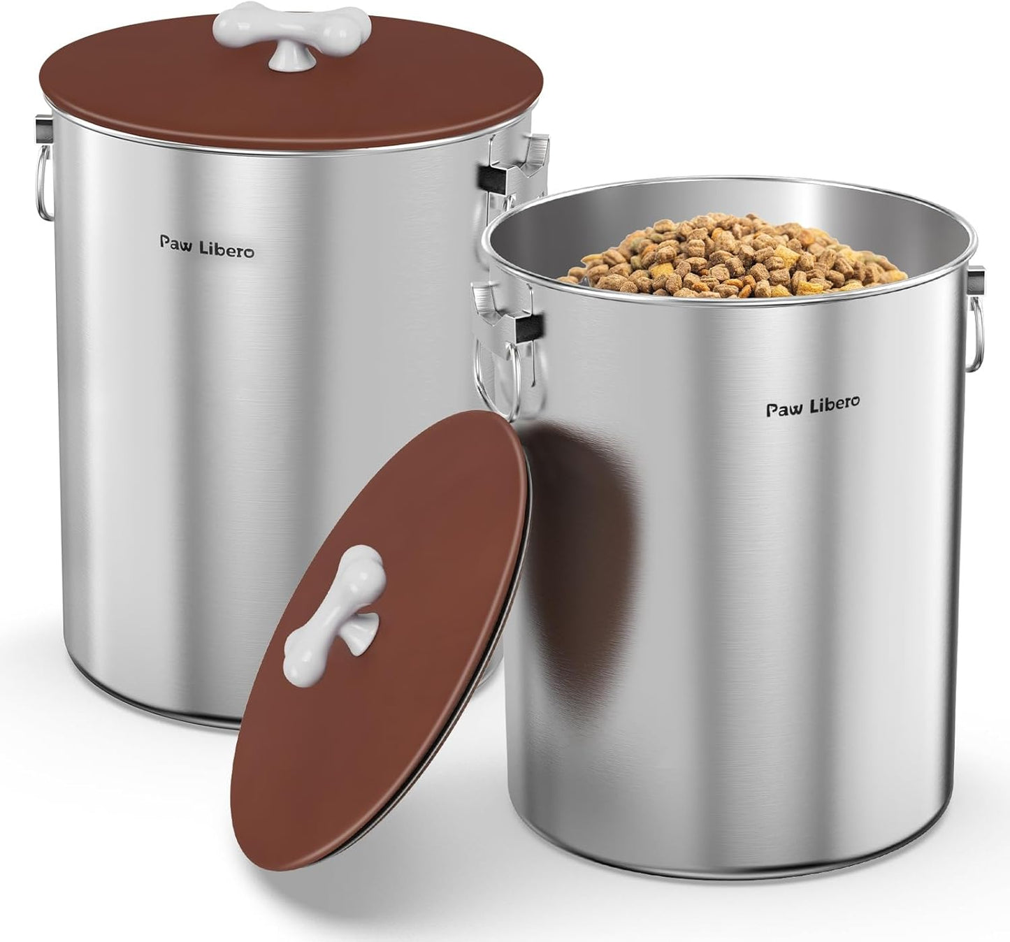 Paw Libero 25 Lbs Stainless Steel Dog Food Storage Container with Airtight Lid & Ceramic Bone Handle, Large Metal Dog Food Bin for Dogs & Cats, Keep Fresh, Easy to Clean
