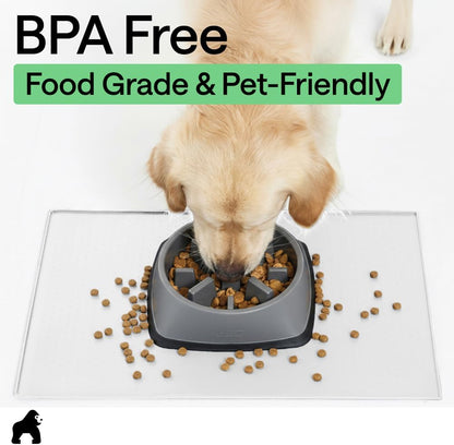 GORILLA GRIP 100% Waterproof Raised Edge BPA Free Silicone Pet Feeding Mat, Dog Cat Food Mats Contain Spills Protects Floors, Placemats for Cats and Dogs Water Bowl, 18.5x11.5, Gray