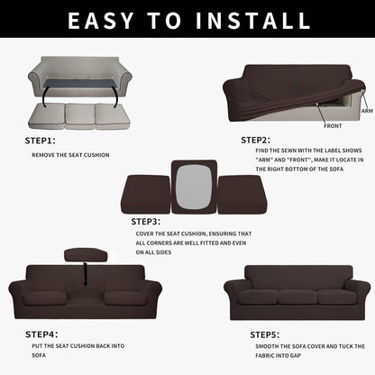 Easy-Going 100% Dual Waterproof 4 Pieces Stretch Soft Couch Cover for Dogs, Sofa Slipcover for 3 Separate Cushion Couch Leakproof Furniture Protector for Kids, Pets Dark Gray