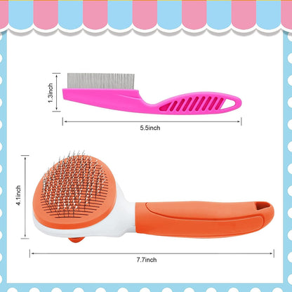 Cat Brushes for Indoor Cats, Dog Brush for Shedding with Metal Cat Comb, Self Cleaning Pet Hair Brush with Release Button for Grooming Kitten(Pink)