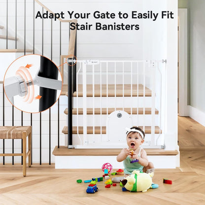 COMOMY 29.5-48.4" Baby Gate with Adjustable Cat Door,Extra Wide Metal Cat Gate for Stairs Doorways, Auto Close Dog Gate with Pet Door for House, Pressure Mounted Easy Walk Through (30" Tall, Black)