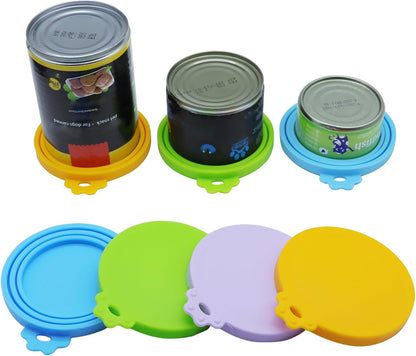 Food Can Lids, 4 Pcs Silicone Pet Food Can Covers for Dog & Cat Food, One Tin Cap Fit Most Standard Size Dog Cat Food Canned（Multicolor）…