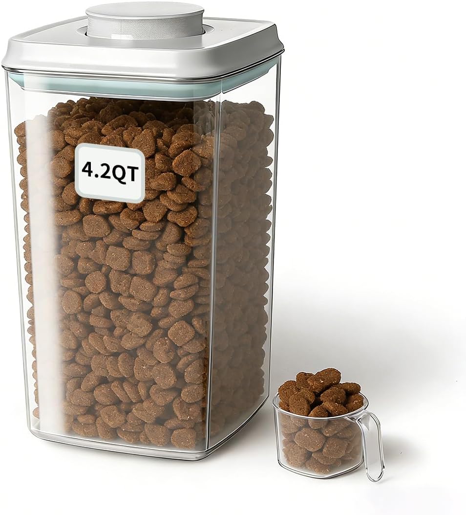 Dog Food Storage Container with One-Touch Lid, 2.8 QT / 2.65 L Stackable Durable BPA-Free PET Cat Food Storage Container,for Pet Treats, Supplements & Small Kibble