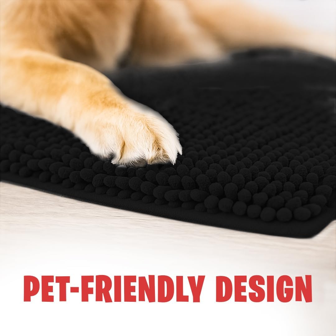 MudGuard Mat™ Dog Door Mat for Muddy Paws, Super Absorbent Microfiber, Non-Slip Indoor Mat, Quick Dry Chenille Mud Mat for Dogs & Entryway, Washable, Grey 19" x 30"