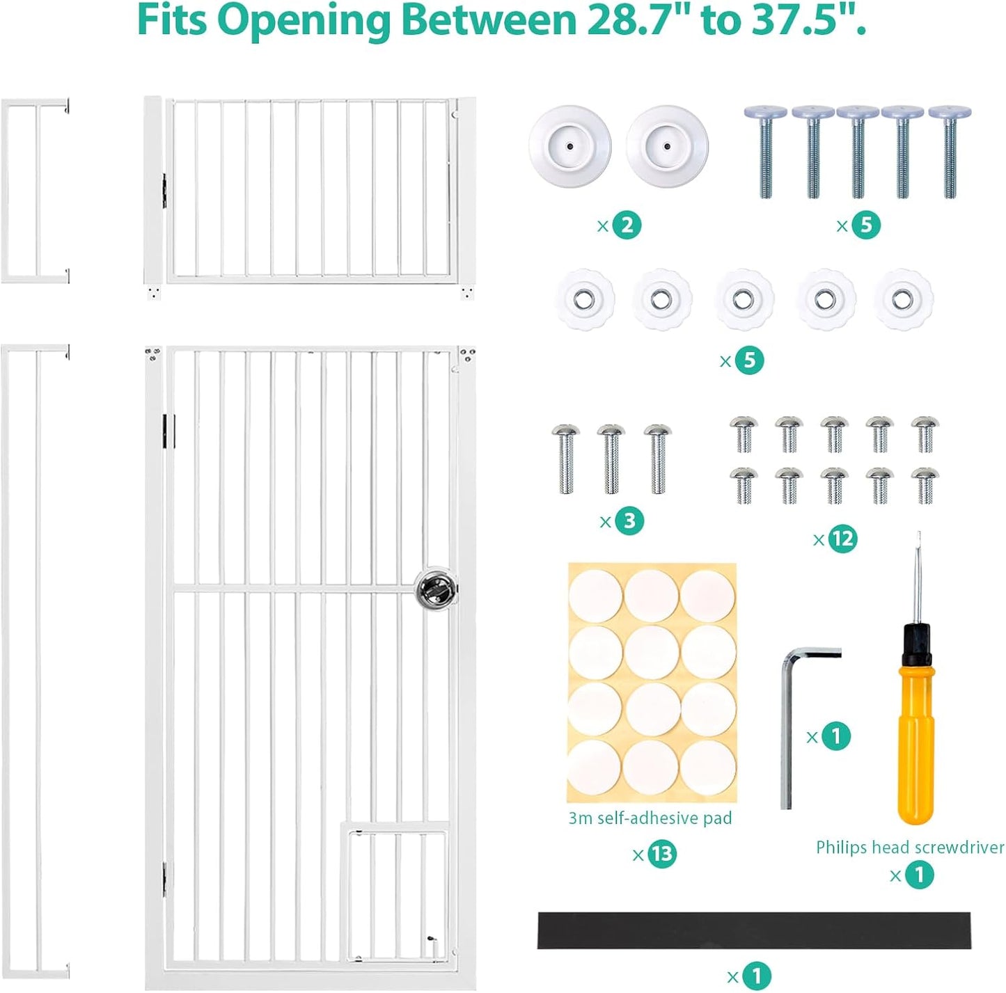 71 inch Extra Tall Gates for Cats Dogs, Adjustable 28.7" and 37.5" Wide Cat Gate, Pressure Mounted Full Door Pet Gate for Doorway, Stairs,House (Black, 71")