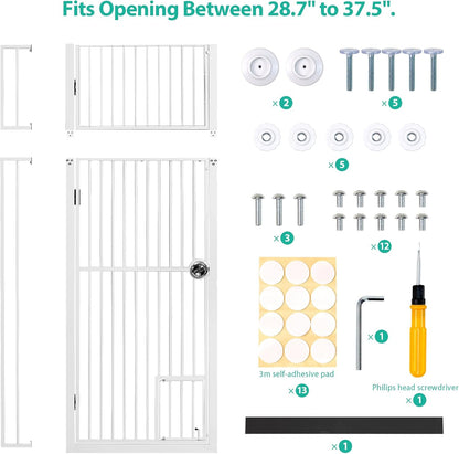 71 inch Extra Tall Gates for Cats Dogs, Adjustable 28.7" and 37.5" Wide Cat Gate, Pressure Mounted Full Door Pet Gate for Doorway, Stairs,House (Black, 71")