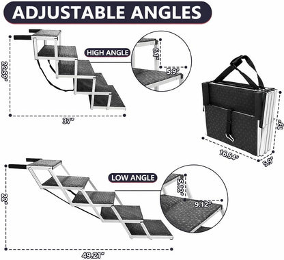 PENSUN Dog Stairs with Nonslip Surface Portable Folding Pet Ramp for Car, SUV and Trucks Foldable Truck Ramp Stairs for Small to Large Size Dogs Up to 250LBS