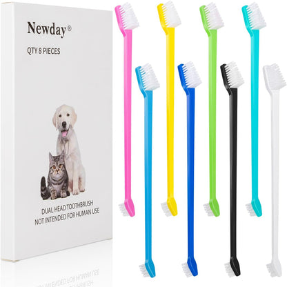 Newday Dog Toothbrush Set of 8 - Dual Headed, Dental Hygiene Convenient Soft Toothbrush to Clean pet Teeth, Dog Tooth Brushes for Small to Large Dogs, Cats, and Most Pets, Teeth Brush in Bulk