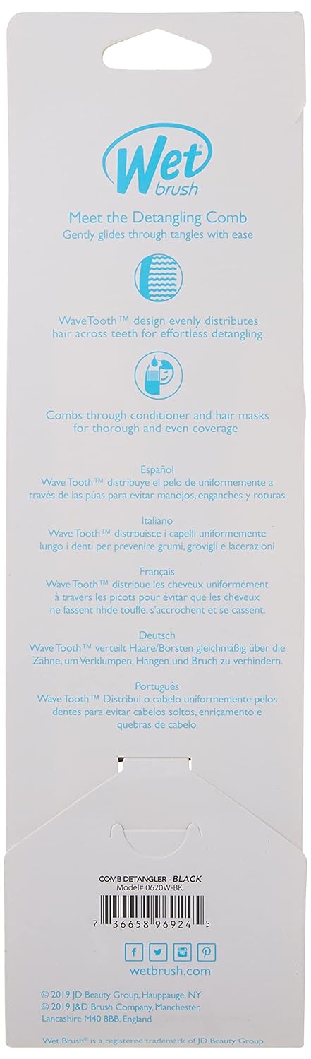Wet Brush Detangling Comb, Black - Wide Tooth Hair Detangler with WaveTooth Design That Gently and Glides Through Tangles - Brush Throough Conditioner and Hair Masks - Gentle On Scalp and Pain-Free
