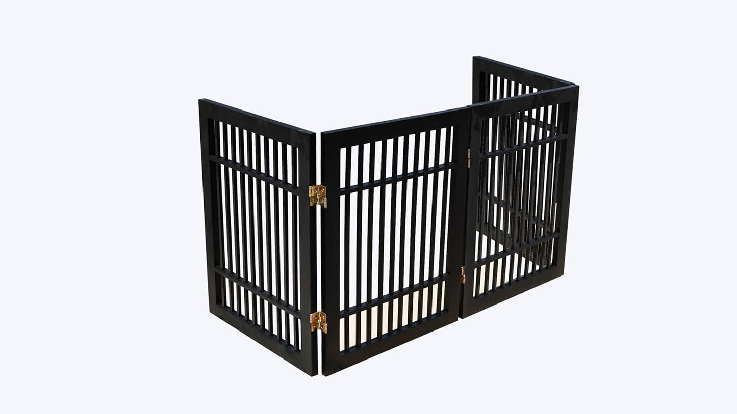 Urnporium Freestanding Wooden Dog Gate for Doorways – Foldable Acacia Wood Pet Gate, No Drill Portable Indoor/Outdoor Puppy Fence Barrier (White Pet Gate, 3 Panel 24" Tall)
