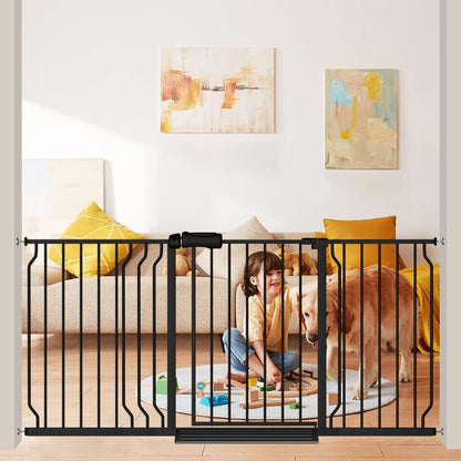 Extra Wide Baby Gate 57.5-62 Inch Black Walk THR Dog Gates Doorways House No Drill Pressure Mounted Auto Close Long Child Safety Gate for Kids and Pet