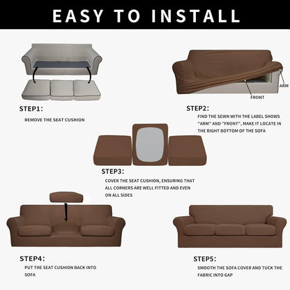 Easy-Going 100% Dual Waterproof 4 Pieces Stretch Soft Couch Cover for Dogs, Sofa Slipcover for 3 Separate Cushion Couch Leakproof Furniture Protector for Kids, Pets Dark Gray